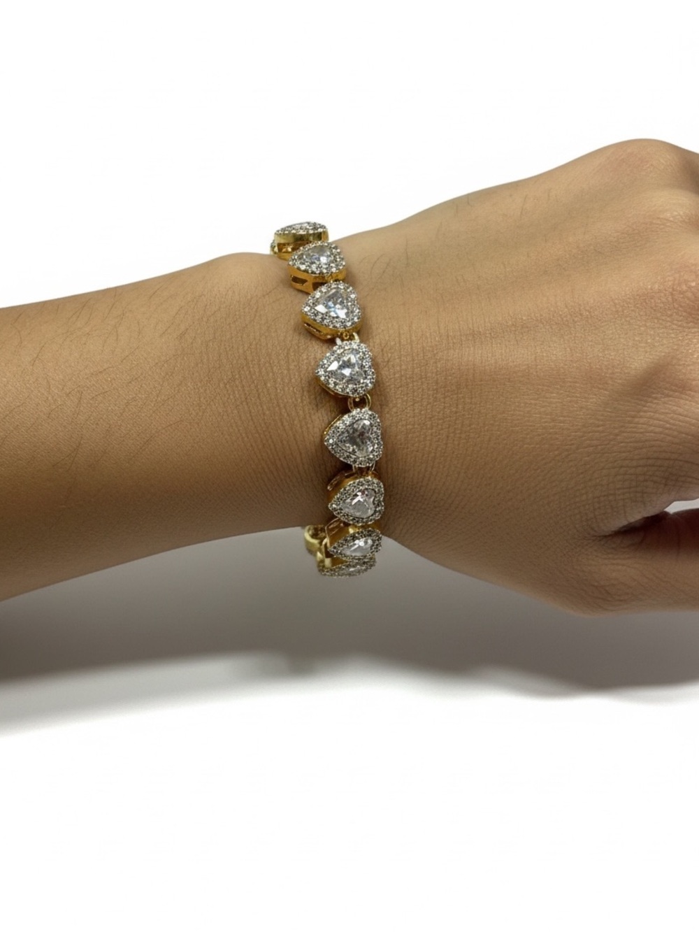 Gold Heart Tennis Bracelet with Clear Cubic Zirconia